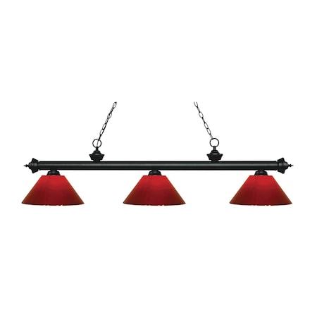 Z-Lite Riviera 3 Light Billiard Light, Matte Black & Red 200-3MB-PRD
